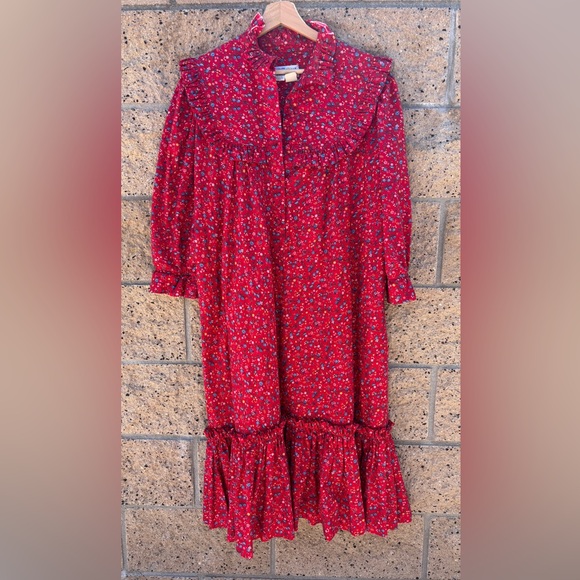 Vintage Hilda Hawaii Red Floral Ruffle MuuMuu Prairie House Dress 1970’s 1980’s - Picture 7 of 7